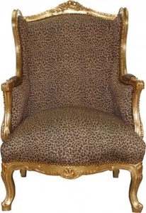 Casa Padrino Barock Lounge Thron Sessel Leopard / Gold Mod2 - Ohren Sessel - Bild 1 von 3