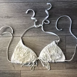 XHILARATION Cream White Fringe Swimsuit Top Size Small - Picture 1 of 6