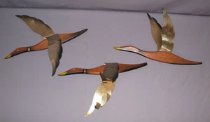 Vintage MCM Holz Messing Ente Gänse Vogel Wanddeko (3 insgesamt) Rossini Japan - Bild 1 von 9