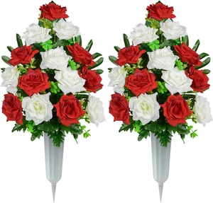 Artificial Cemetery Flowers, Memorial Rose Flowers Grave Decoration Flower Bo... - Picture 1 of 6