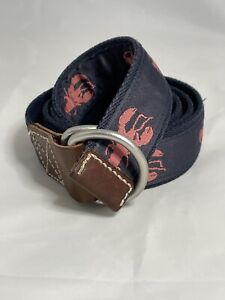 Cremieux 38” Slider Belt Blue & Red Lobster Preppy Belt Leather Trim