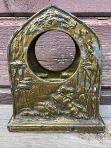 VTG METAL ANSONIA TOMBSTONE ALARM CLOCK CASE BANK w HUNTING SCENE PARTS TLC - Picture 1 of 3