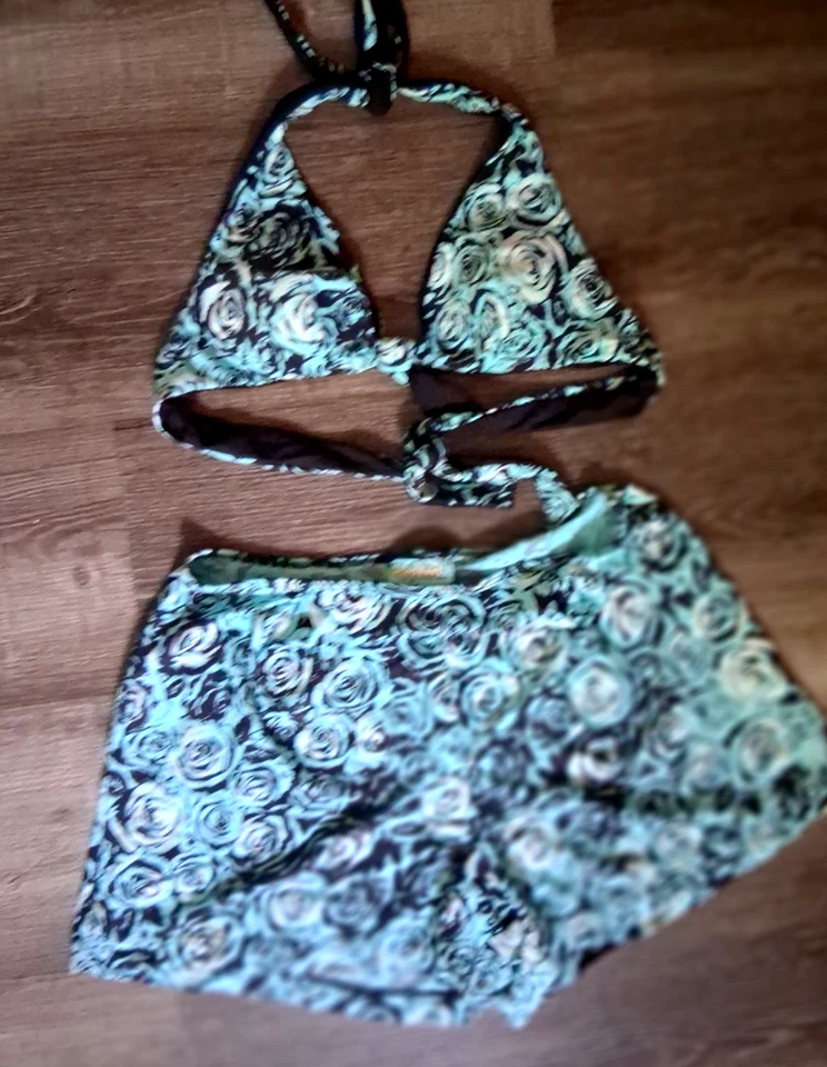 NEW Coco Rave Reversible Bikini Top + Cover Up Shorts Small Floral Black - Image 1 of 4