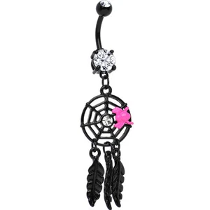 14 Gauge Belly Ring Dream Catcher Spider Web surgical steel Dangle Black 10mm - Picture 1 of 8