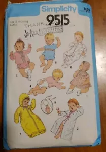 Newborn Clothes Sewing Pattern Rompers Bunting Dress Simplicity 9515 - Picture 1 of 2