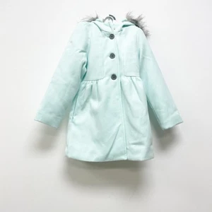 Cat & Jack NWT Girls' S Mint Green Wool Faux Fur Trim Front Snaps Winter Jacket - Picture 1 of 5
