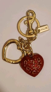 NWT Coach Bow Heart Locket Bag Charm Keychain Key Fob CZ276 Brass / Ruby Red - Picture 1 of 2