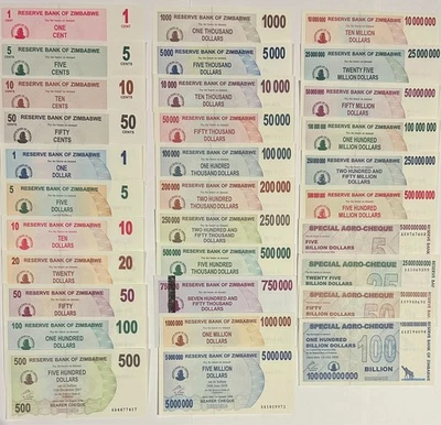Zimbabwe Banknotes $.01 - $100 Billion Inflation Currency (32 Banknotes) - Image 1 of 4