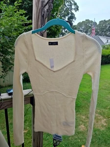 GAP Sweetheart Korsett Langarm Herzausschnitt Pullover Elfenbein Gr. XSmall - Bild 1 von 6