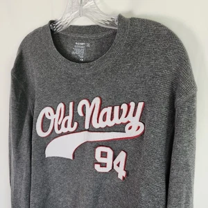 Y2K Old Navy Mens Gray Thermal Waffle Knit Long Sleeve Graphic T Shirt XL - Picture 1 of 13