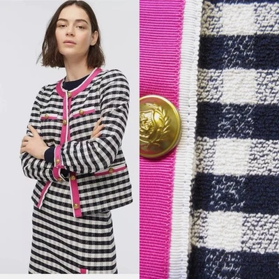 $416 J. Crew SZ 10 Navy Towel Check Tweed Lady Jacket Set Matching Sheath Dress - Image 1 of 4