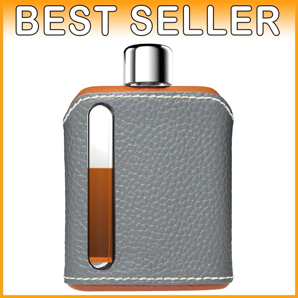Compact 100ml Leather and Glass Flask for Whiskey & Spirits On-The-Go