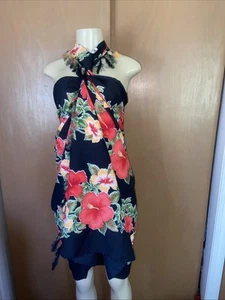 Beach Cover-up Sarong Black Red Gold Hibiscus Wrap Shawl RIMA 70” X 43” #e34 - Picture 1 of 23