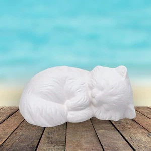 Unpainted Ceramic Sleeping Kitten Figurine for Cat Lover Gift to Paint Handmade - Picture 1 of 9