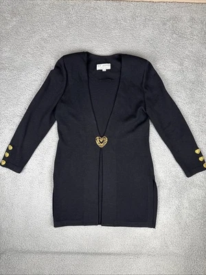 St. John Collection Marie Gray Black Sweater Gold Heart Buttons WOMENS SZ 4 - Image 1 of 4