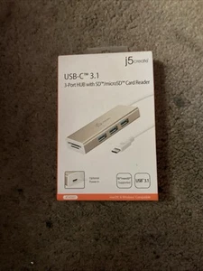 NEW J5Create JCH347 USB 3.1 Type-C 3-Port Hub SD Micro SD Card Reader - Afbeelding 1 van 5
