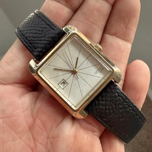 RARE Vintage Doxa Grafic Automatic Men Wrist Watch Gold Tone Black Leather Strap - Picture 1 of 11