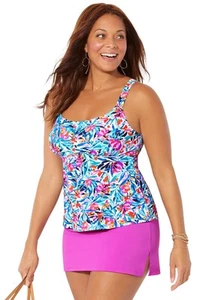 Swimsuits for All Flared Tankini Set With Side Slit Skirt - Picture 1 of 12