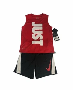 Nike Boys Sport Muscles set sleeveless/tank and matching shorts, Red/Blck Size 6 - Picture 1 of 12