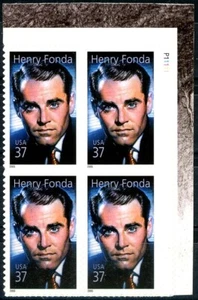 HENRY FONDA - LEGEND of HOLLYWOOD Plate Block of 4 MNH Plate 11111 Scott's 3911 - Picture 1 of 2