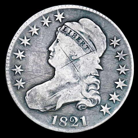 1821 CAPPED BUST HALF DOLLAR ✪ FINE F DETAILS ✪ 50C SILVER COIN SCRATCH◢TRUSTED◣ Cover