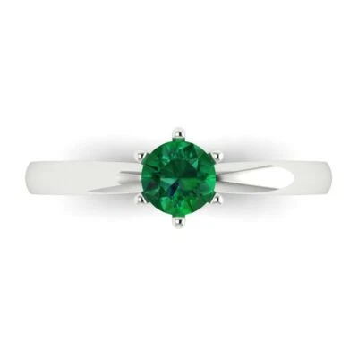 14K White Gold Solitaire Engagement Ring for Women, 0.5 ctw Simulated Emerald - Image 1 of 4