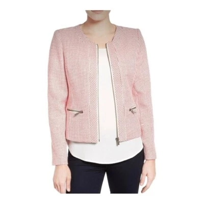 HALOGEN PINK WHITE CHECKED CROPPED ZIP UP BLAZER LINED POCKETS WOMEN SIZE MEDIUM - Image 1 of 4