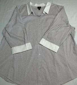 Camisa WORTHINGTON Para Mujer Manga 3/4 Gris Rayas Abotonada Cuello Blanco Puños - Imagen 1 de 6