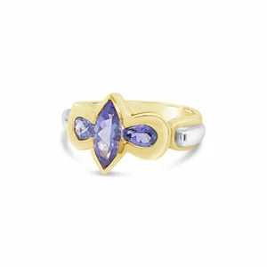LeVian 14K Two-Tone-Gold Tanzanite 1.5 cts Ring Size 6.5 - Picture 1 of 5