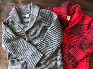 Red Plaid & Solid Gray Cardigans 3yrs - Picture 1 of 3