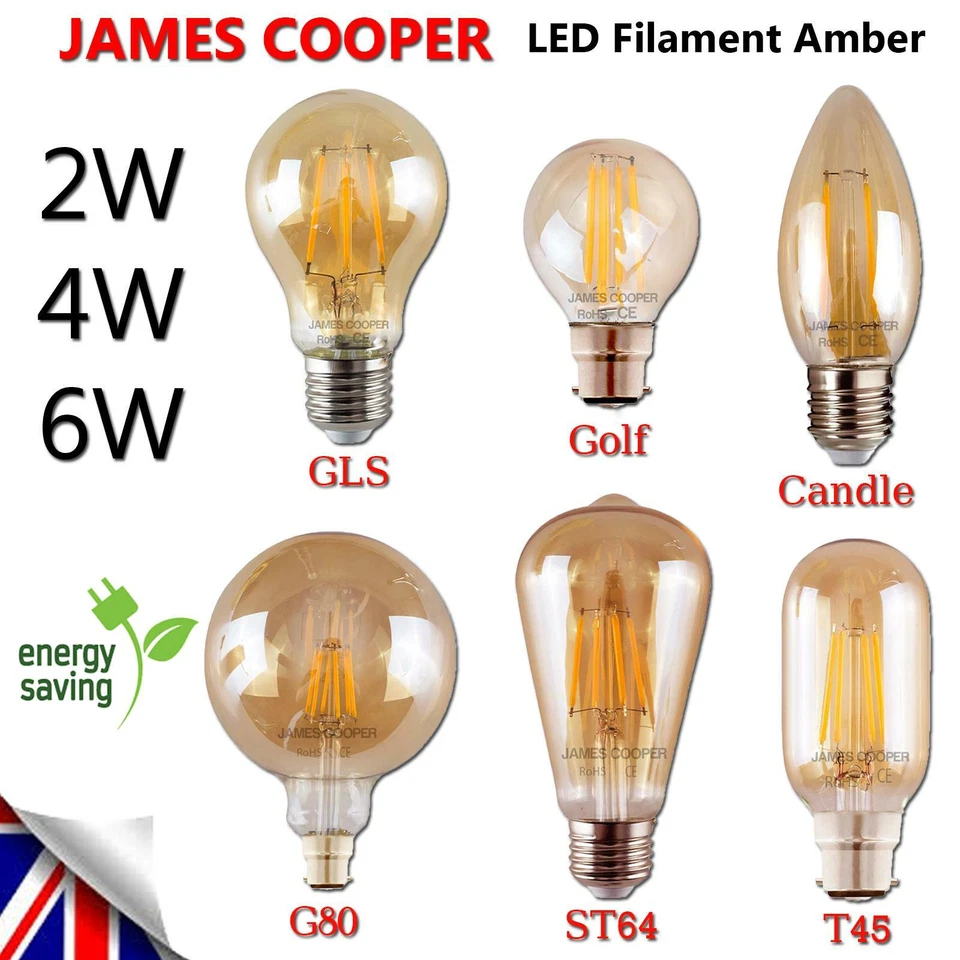 LED Vintage Light A+ Filament Decorative Antique Edison Amber Bulbs B22 E27 E14 - Image 1 of 1