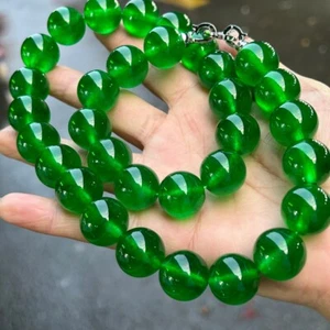 17 mm natürliche perfekte hohe eisgrüne Myanmar Jade Jadeit Halsketten - Bild 1 von 14