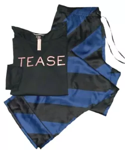Victorias Secret Pajama Set Long Sleeve TEASE Print Top & Satin Pant Bottom - Picture 1 of 3