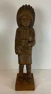 Native American 16-1/2” H Vintage Hand Curved Wood Indian Chief Sculpture - Picture 1 of 6