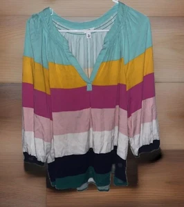 Crown & Ivy women’s striped multicolor blouse v neck colorful M - Picture 1 of 5