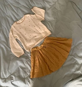 Zara Girls Cream Sequin Top and Gold Lace Skirt Set 7/8 - Picture 1 of 5