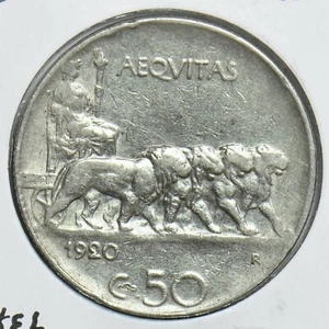 Italy 1920 50 Centesimi Lion animal Nickel 198054 combine shipping - Picture 1 of 2