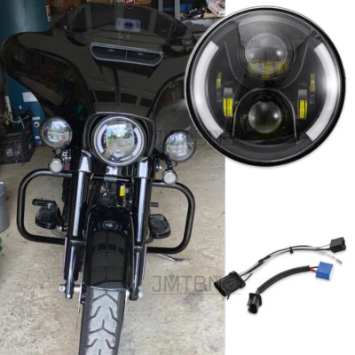 7" LED Round Headlight For Harley Cafe Racer Road King Street Glide Softail FLST - Image 1 of 4