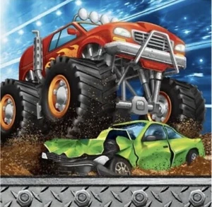 Monster Truck Rally Beverage Napkins Paper 16 Pack Boy Kids Birthday Tableware - Picture 1 of 1