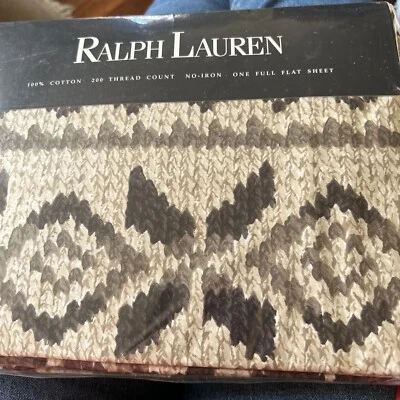 Ralph Lauren Vtg Full Flat Sheet Auckland Cotton 200 Thread Count Geometrical - Image 1 of 4