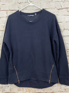 ATHLETA Womens small sweatshirt Cityscape Pullover Navy Blue Gold Zipper 868491