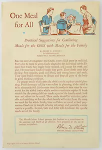 Vintage 1944 Merrill-Palmer School Recipe Book "One Meal For All" Cookbook - Imagen 1 de 4