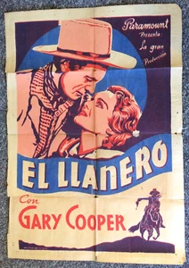 CARY COOPER"EL LLANERO" (ART MADE ON SCREEN).ORI. VINTAGE SPANISH POSTER.1930'S - Picture 1 of 8