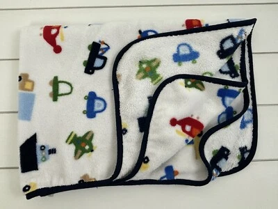 Manta bebé de felpa CIRCO Target Lovey Cars barcos camiones helicóptero blanco azul marino Foto 1 de 4