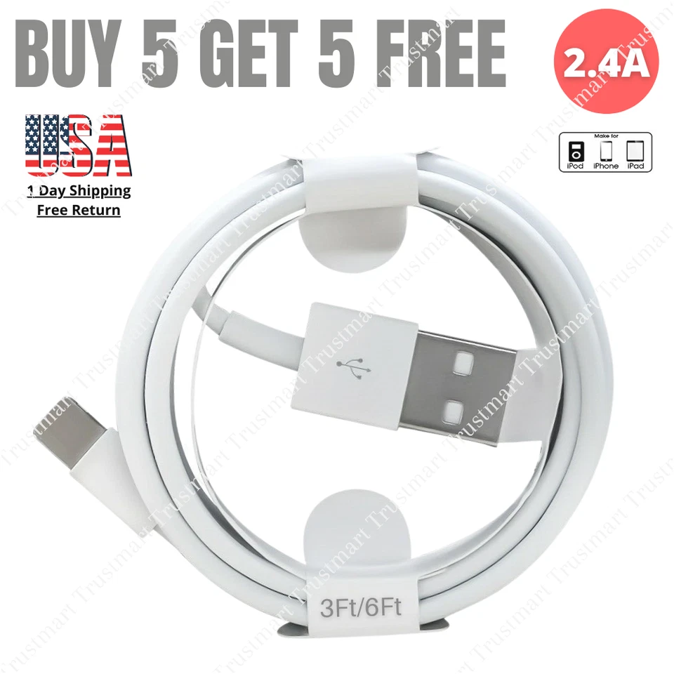 For Apple iPhone 13 12 11 8 7 6 5s SE Fast Charger Cable 3/6Ft USB Charging Cord - Image 1 of 4