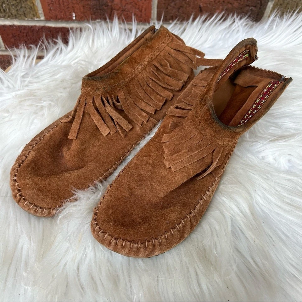 Tan Genuine Suede Fringe Moccasin Shoes - Image 1 of 4