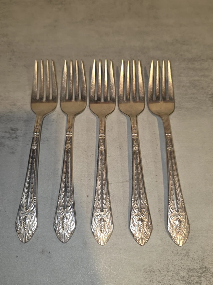 1847 Rogers Bros Marquise 5 Piece Silverplate Flatware Salad Forks - Image 1 of 4