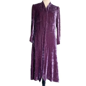 J. Jill Crushed Velvet Duster Maxi Coat Dress 12 Purple Empire Waist Silk Blend - Picture 1 of 11