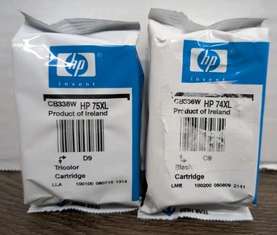 Подлинный HP 74XL черный и 75XL трехцветный высокий выход чернильные картриджи OEM новый запечатанный - Изображение 1 из 4