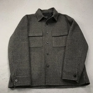 Theory Justin Shirt Jacket Mens XL Gray Beige Houndstooth Shacket Wool Cashmere - Picture 1 of 9